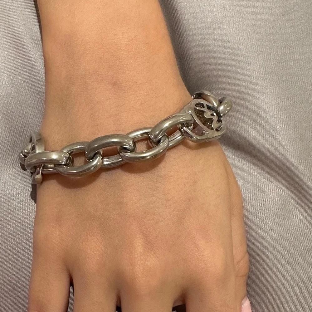 Michael Kors Polished Silver Toggle Link Bracelet with MK Charm